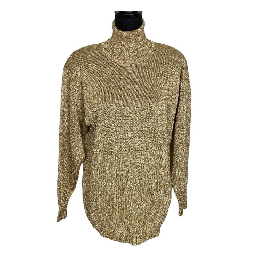 Vtg‎ SUZELLE Women Turtleneck Sweater Sz M Gold Ramie Blend Long Sleeve 52-3